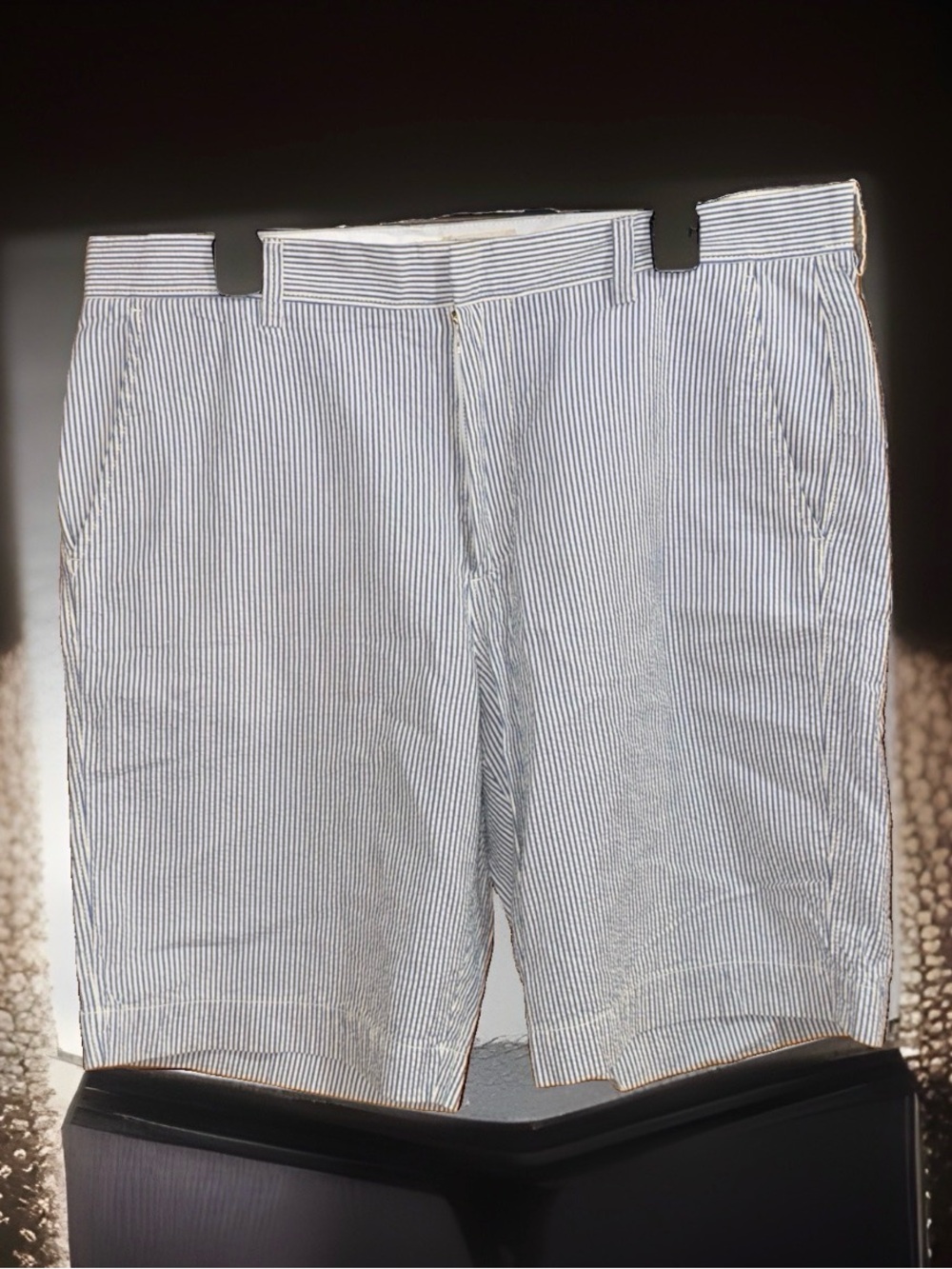 J. Crew Men's Seersucker Stripe Shorts - Blue & White-36 Waist—EC